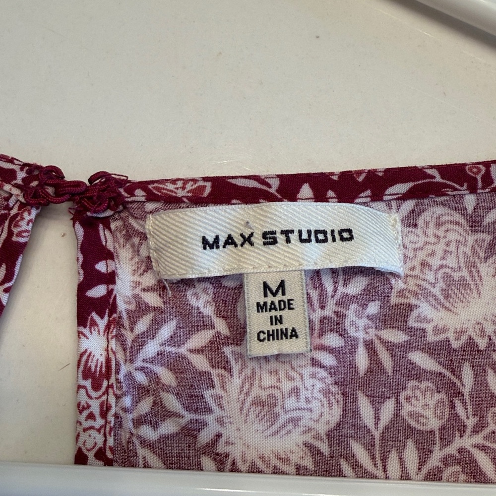 Max Studio Sleeveless Floral Boho Peasant Maxi Dress Pockets Medium Red & White - Picture 9 of 14